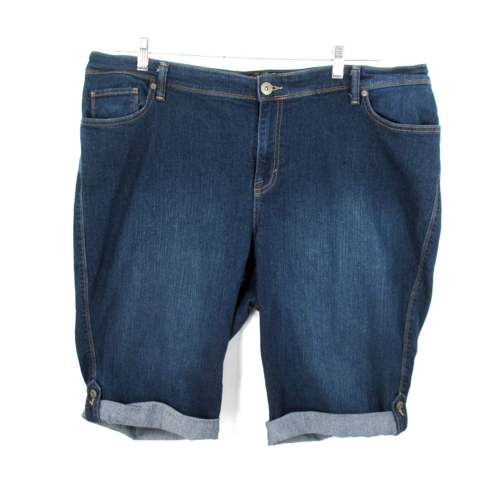 STYLE & CO SKIMMER Bermuda Shorts Women 20W Blue Denim Cuffed Stretch High Rise